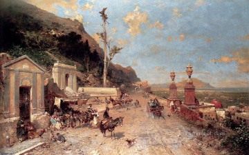 フランツ・リヒャルト・ウンターバーガー Painting - ラ ストラーダ モンレアーレ パレルモの風景 フランツ リヒャルト ウンターベルガー